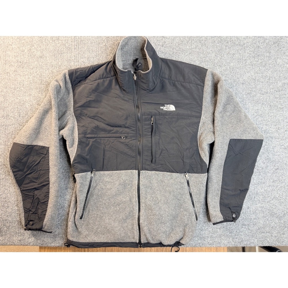 The North Face Denali Fleece Jacket Mens Medium Gray Black Full Zip Hiking Coat